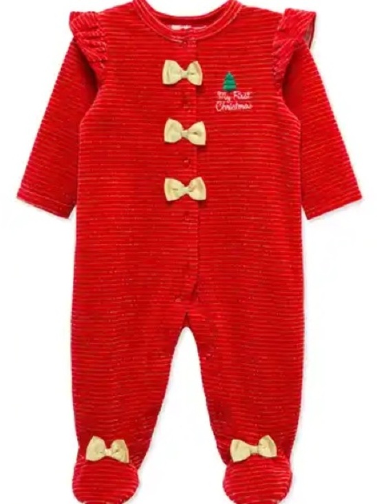Little Me Other - Little Me • NWT My first Christmas pjs Baby Red Velvet Bow One-Piece Romper